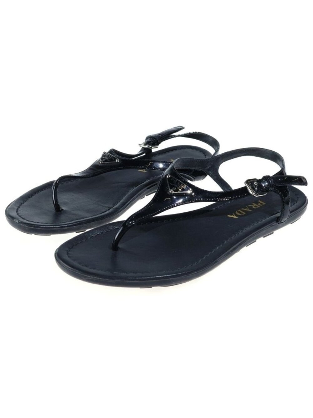 Prada Logo Sandals Black Patent Leather